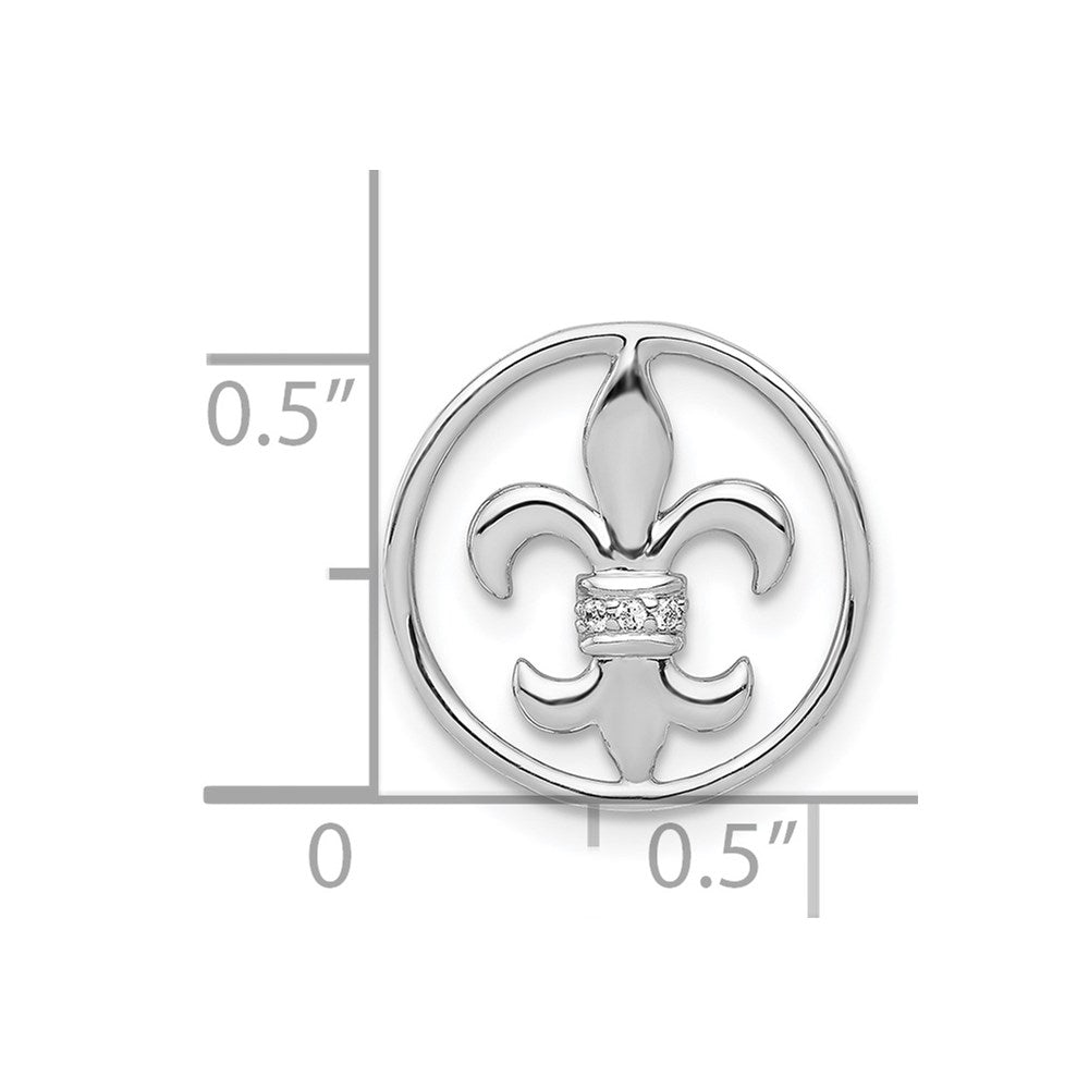 14k White Gold Diamond Fleur De Lis in Circle Chain Slide