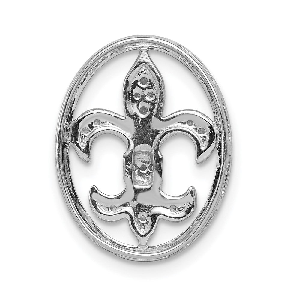 14k White Gold Oval 1/5 carat Diamond Fleur de Lis in Oval Chain Slide