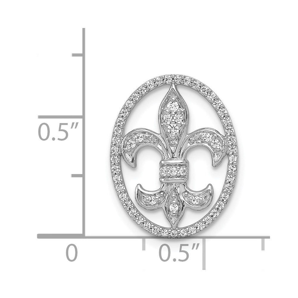 14k White Gold Oval 1/5 carat Diamond Fleur de Lis in Oval Chain Slide