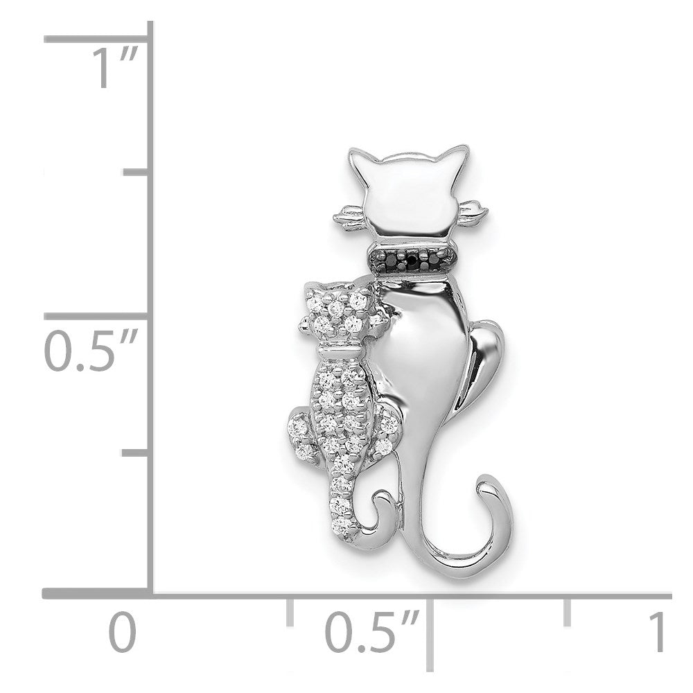 14k White Gold White and Black Diamond Big and Little Cats Chain Slide