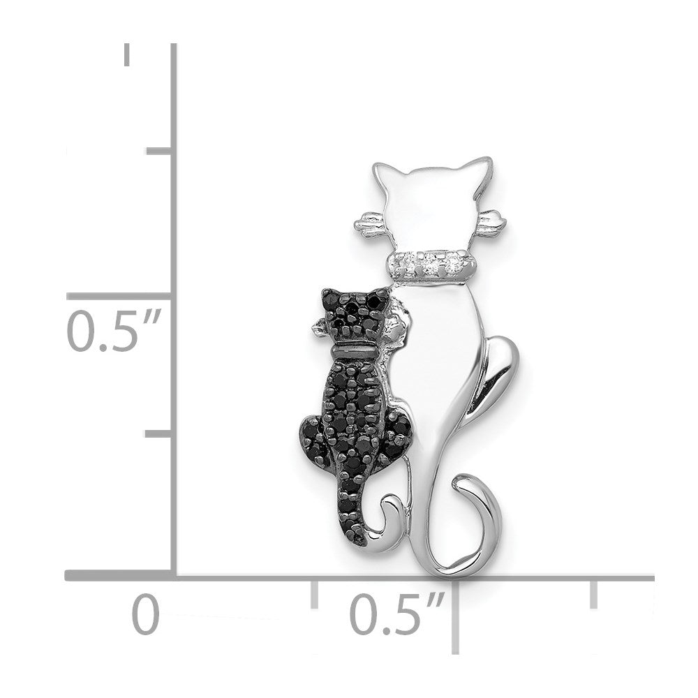 14k White Gold Black and White Diamond Big and Little Cats Chain Slide