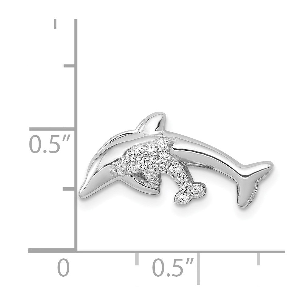 14k White Gold Diamond Mother and Baby Dolphins Chain Slide