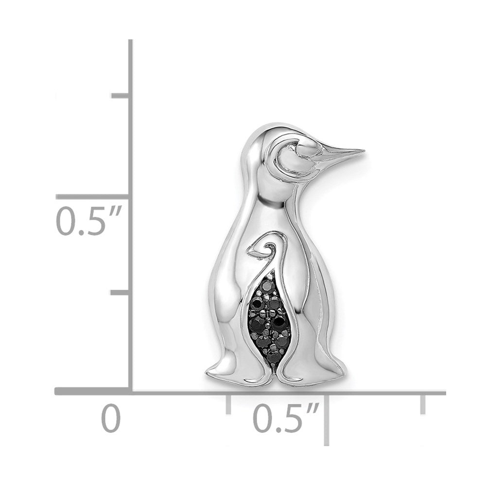 14k White Gold Black Diamond Penguin Chain Slide