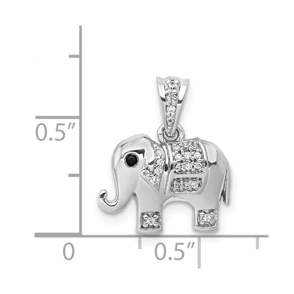 14k White Gold 1/10 carat Black and White Diamond Elephant Pendant