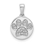 14k White Gold Diamond Paw Print in Circle Pendant