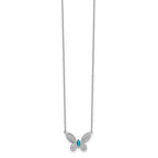 14k White Gold 1/3 carat Diamond and Turquoise Butterfly 18 inch Necklace