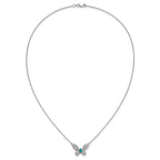 14k White Gold 1/3 carat Diamond and Turquoise Butterfly 18 inch Necklace
