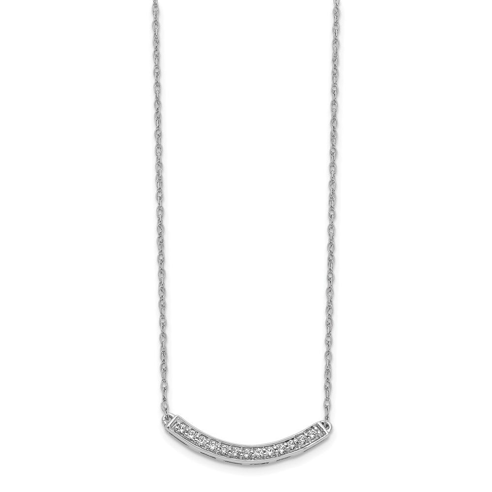 14k White Gold Polished 1/6 carat Diamond Curved Bar 18 inch Necklace