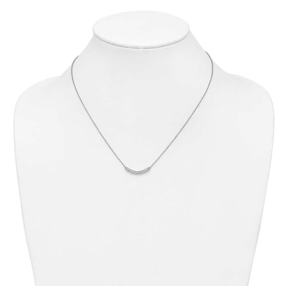 14k White Gold Polished 1/6 carat Diamond Curved Bar 18 inch Necklace