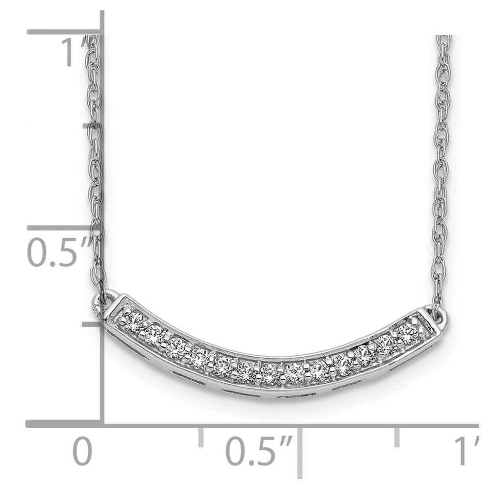 14k White Gold Polished 1/6 carat Diamond Curved Bar 18 inch Necklace