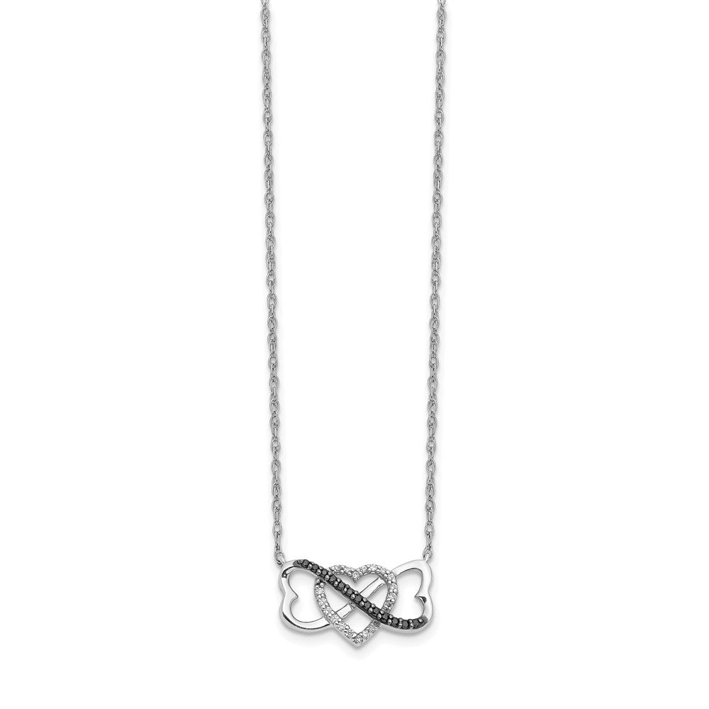 14k White Gold 1/10 carat Black and White Diamond Heart Infinity 17 inch Necklace