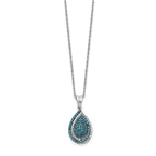 14k White Gold 1/2 carat Blue and White Diamond Teardrop Pendant 18 inch Necklace