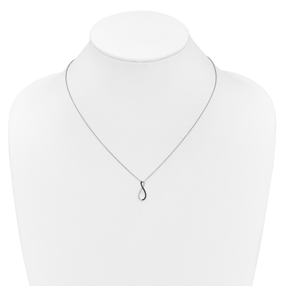 14k White Gold 1/15 carat Black Diamond Infinity Pendant 18 inch Necklace