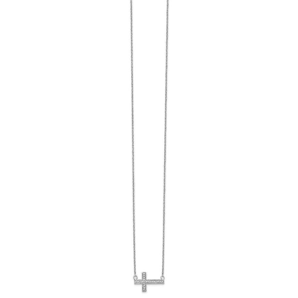 14k White Gold 1/10 carat Diamond Sideways Cross 18 inch Necklace