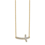 14k Polished 1/10 carat Diamond Sideways Cross 18 inch Necklace