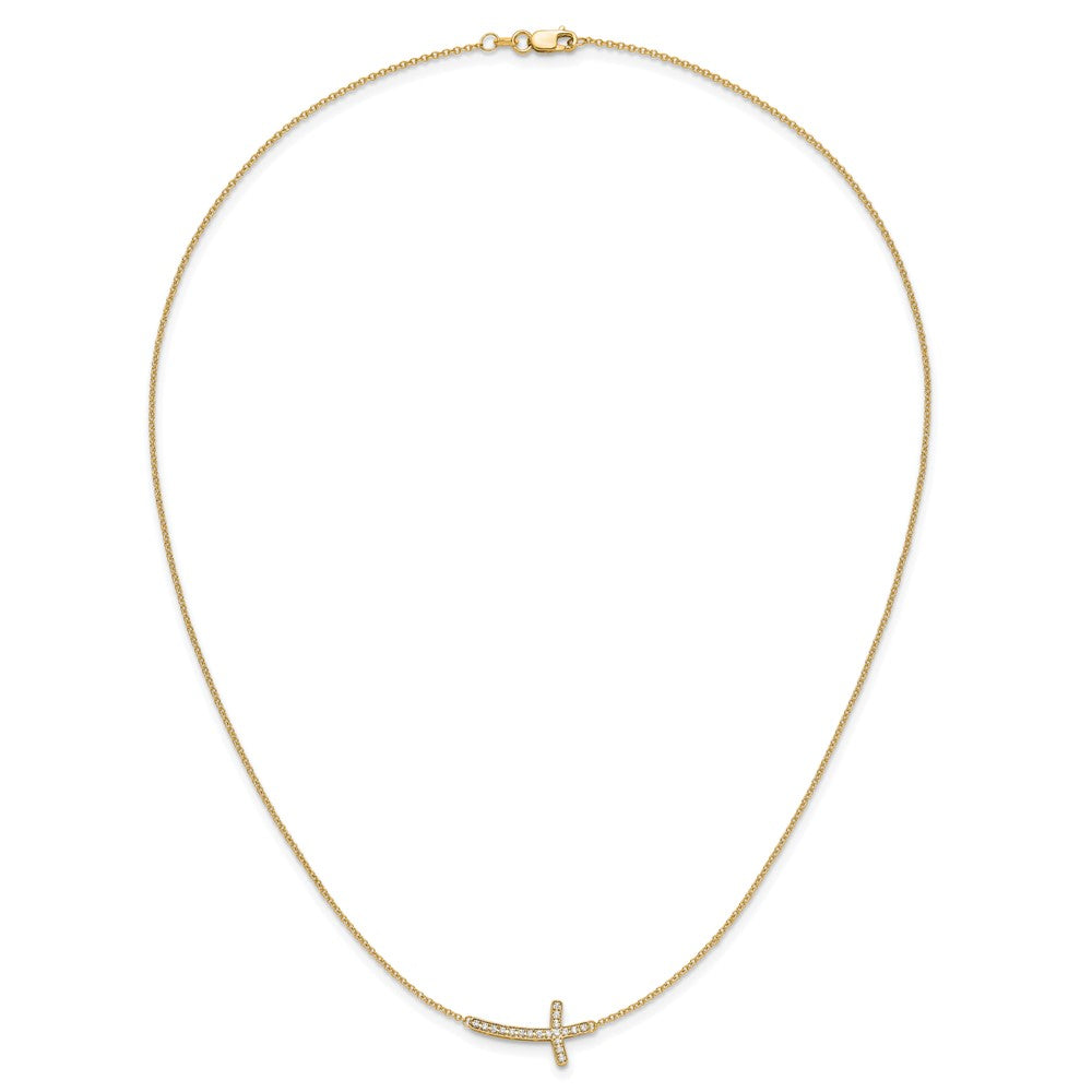 14k Polished 1/10 carat Diamond Sideways Cross 18 inch Necklace