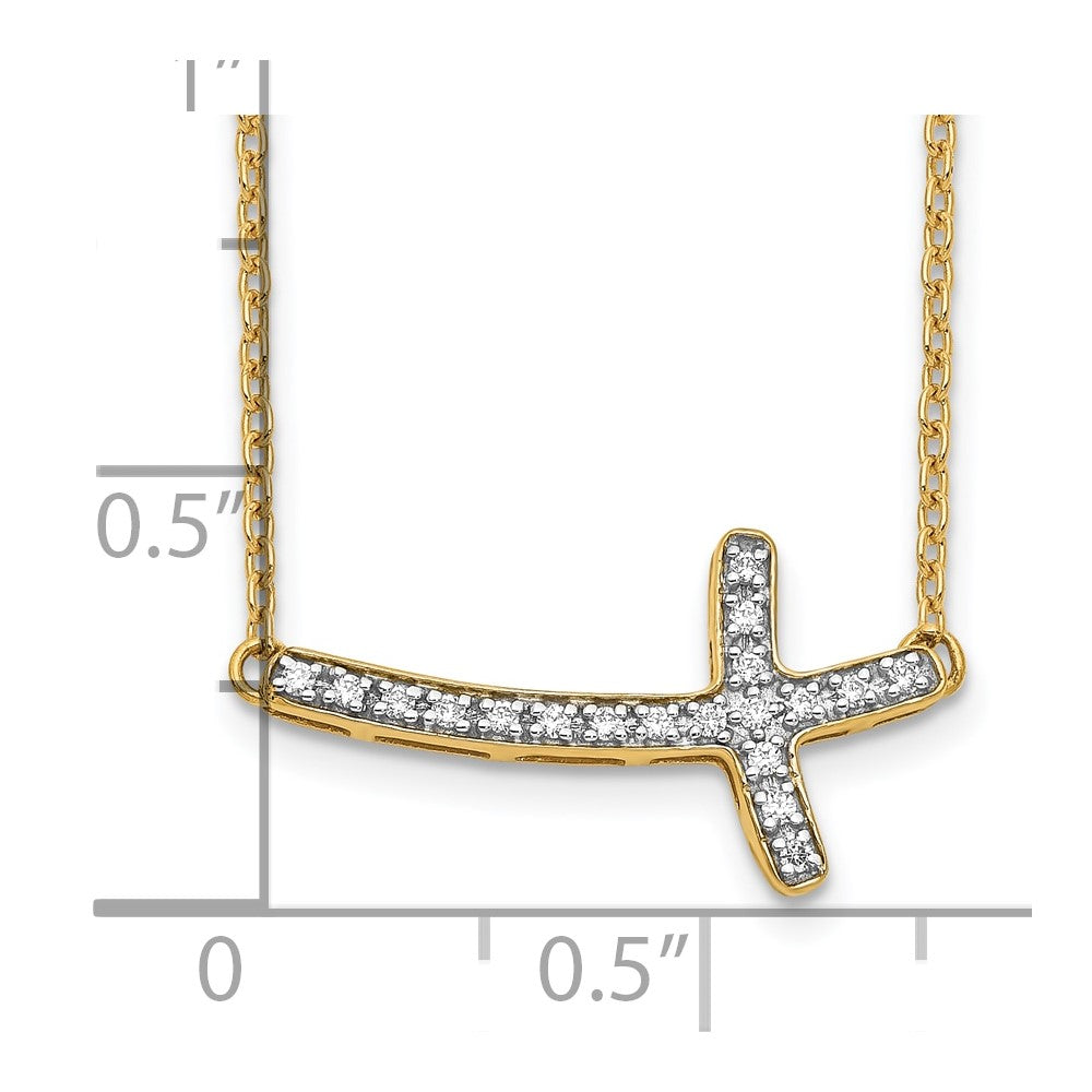 14k Polished 1/10 carat Diamond Sideways Cross 18 inch Necklace