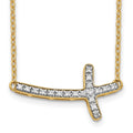 14k Polished 1/10 carat Diamond Sideways Cross 18 inch Necklace