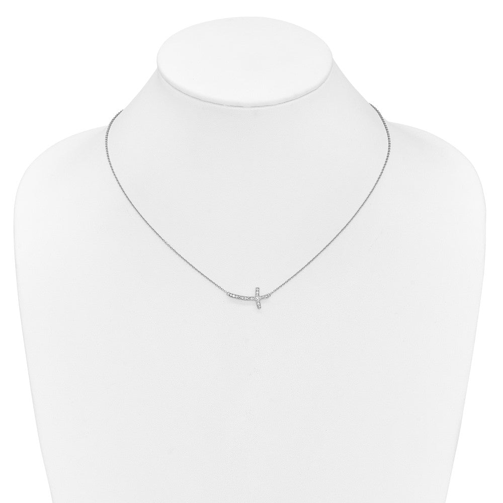 14k White Gold 1/10 carat Diamond Sideways Cross 18 inch Necklace