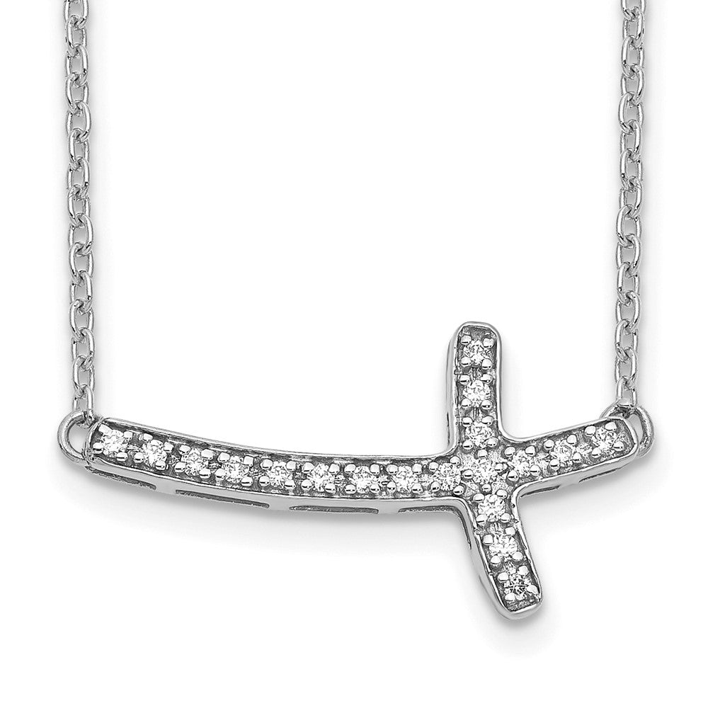 14k White Gold 1/10 carat Diamond Sideways Cross 18 inch Necklace