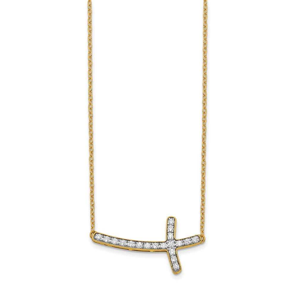 14k Polished 1/4 carat Diamond Sideways Cross 18 inch Necklace