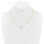 14k Polished 1/4 carat Diamond Sideways Cross 18 inch Necklace