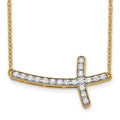 14k Polished 1/4 carat Diamond Sideways Cross 18 inch Necklace