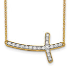 14k Polished 1/4 carat Diamond Sideways Cross 18 inch Necklace