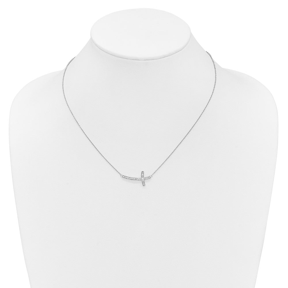 14k White Gold 1/4 carat Diamond Sideways Cross 18 inch Necklace