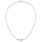 14k White Gold 1/4 carat Diamond Sideways Cross 18 inch Necklace