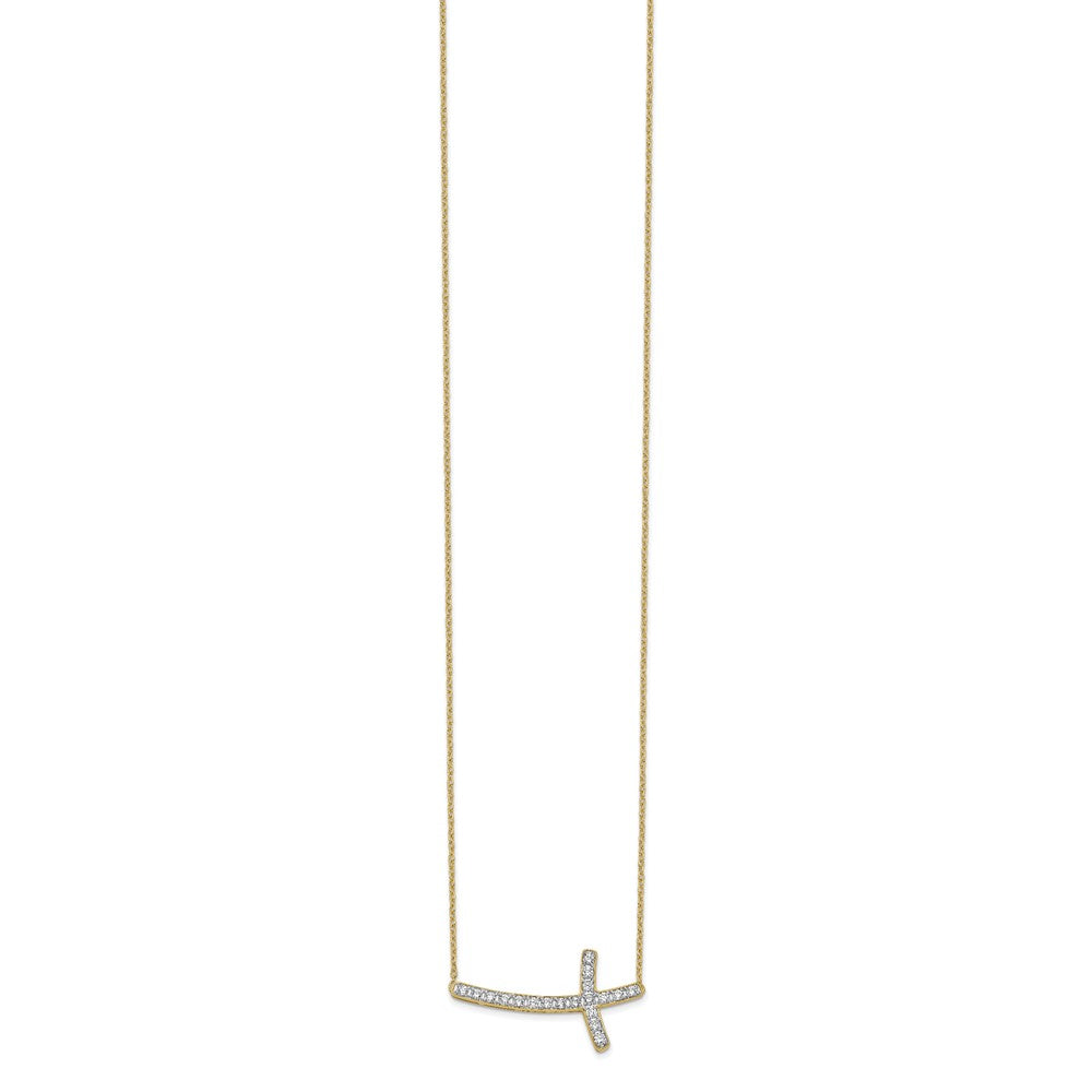 14k Polished 1/2 carat Diamond Sideways Cross 18 inch Necklace