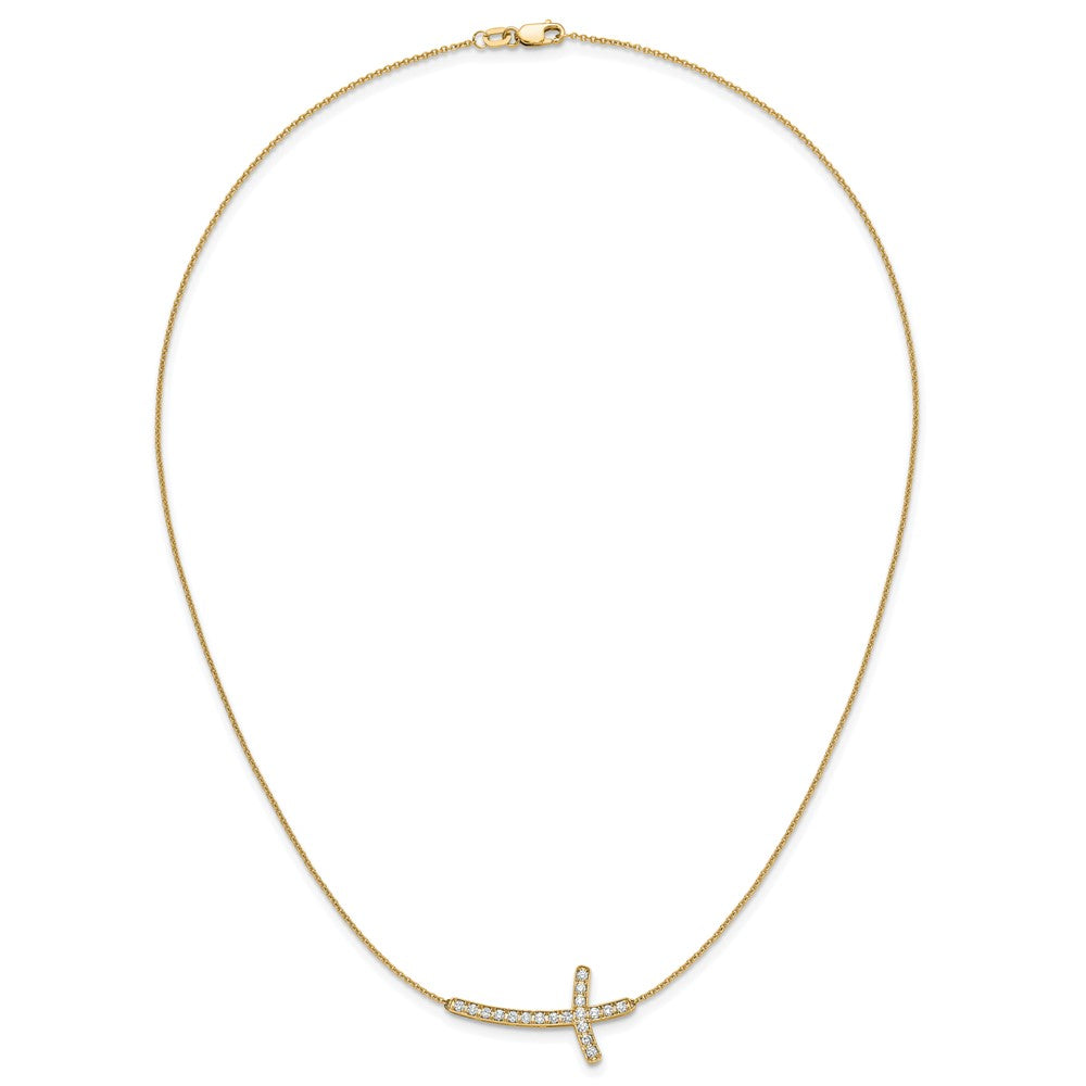 14k Polished 1/2 carat Diamond Sideways Cross 18 inch Necklace
