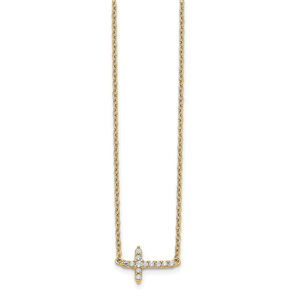 14k Polished 1/10 carat Diamond Sideways Cross 18 inch Necklace