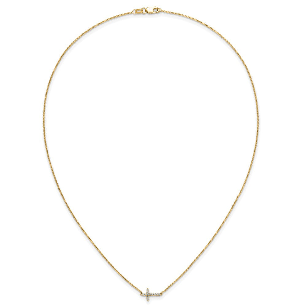 14k Polished 1/10 carat Diamond Sideways Cross 18 inch Necklace