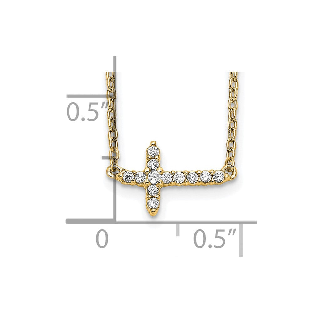 14k Polished 1/10 carat Diamond Sideways Cross 18 inch Necklace
