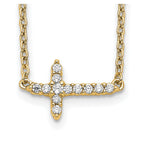 14k Polished 1/10 carat Diamond Sideways Cross 18 inch Necklace