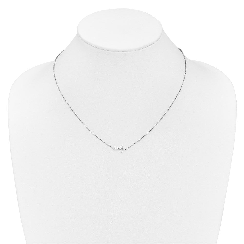 14k White Gold 1/10 carat Diamond Sideways Cross 18 inch Necklace