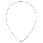 14k White Gold 1/10 carat Diamond Sideways Cross 18 inch Necklace