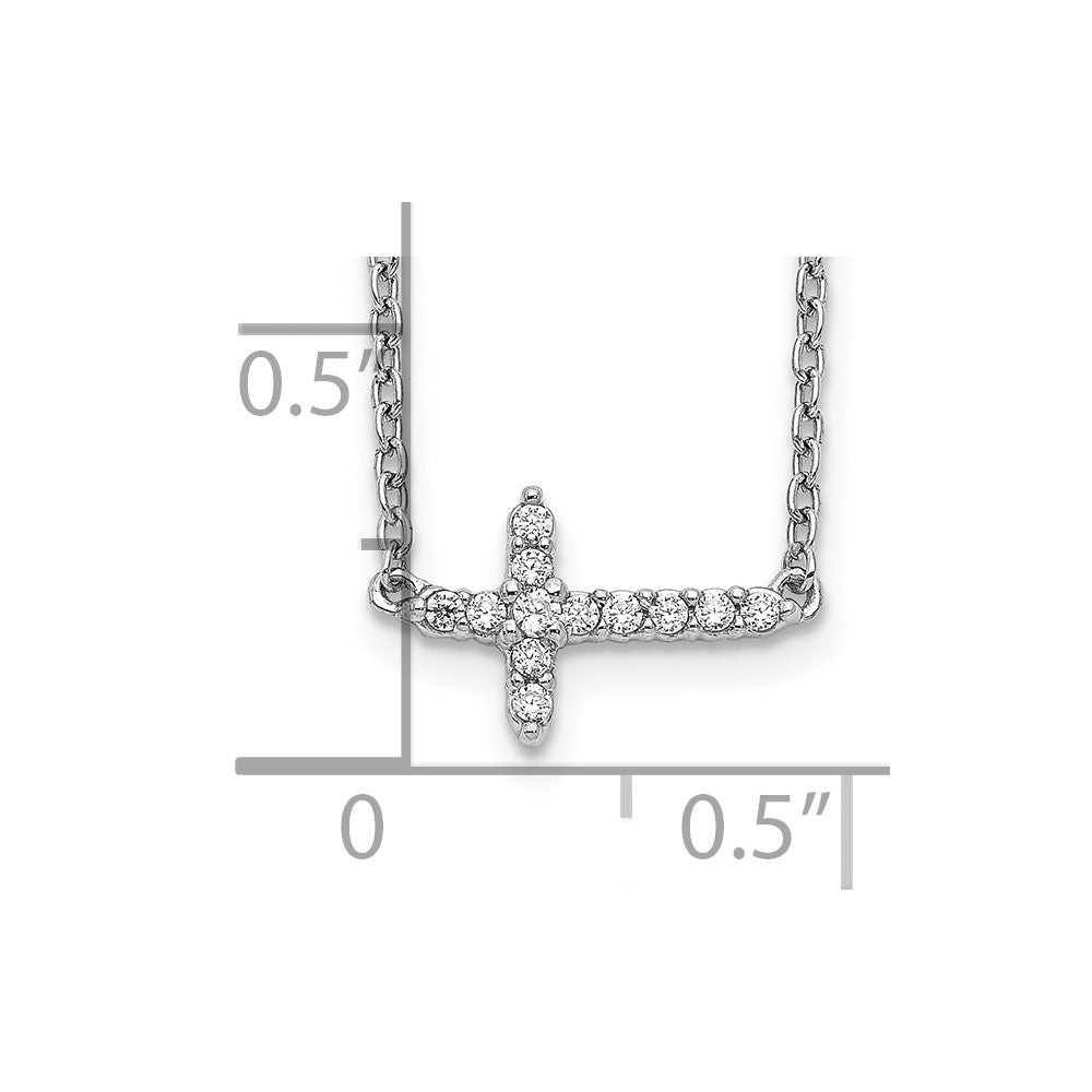 14k White Gold 1/10 carat Diamond Sideways Cross 18 inch Necklace