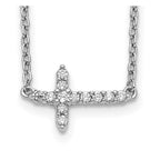 14k White Gold 1/10 carat Diamond Sideways Cross 18 inch Necklace