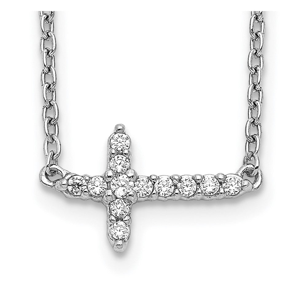14k White Gold 1/10 carat Diamond Sideways Cross 18 inch Necklace