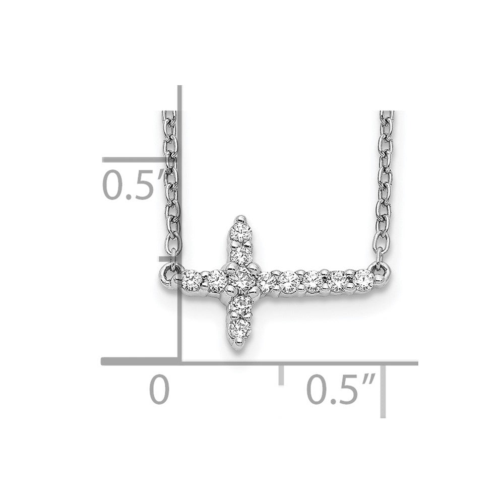 14k White Gold 1/6 carat Diamond Sideways Cross 18 inch Necklace