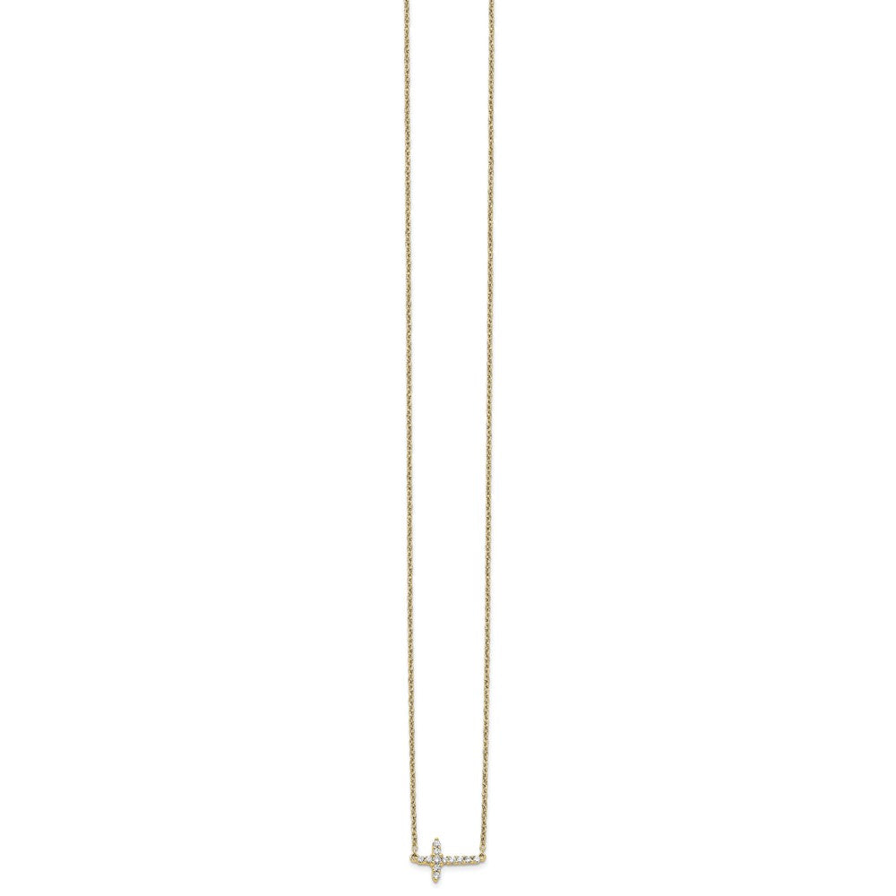 14k Polished 1/6 carat Diamond Sideways Cross 18 inch Necklace