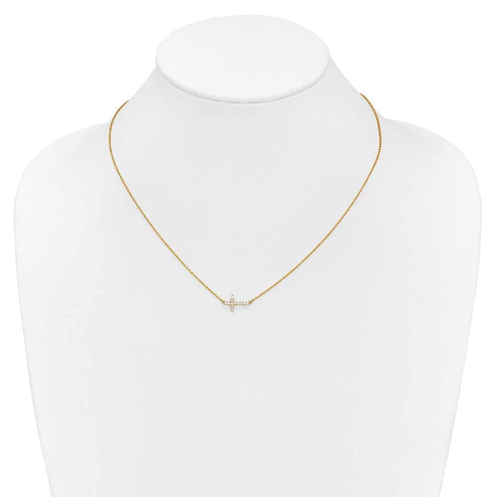14k Polished 1/6 carat Diamond Sideways Cross 18 inch Necklace