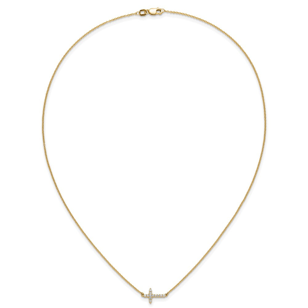 14k Polished 1/6 carat Diamond Sideways Cross 18 inch Necklace