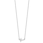14k White Gold 1/10 carat Diamond Curved Sideways Cross 18 inch Necklace