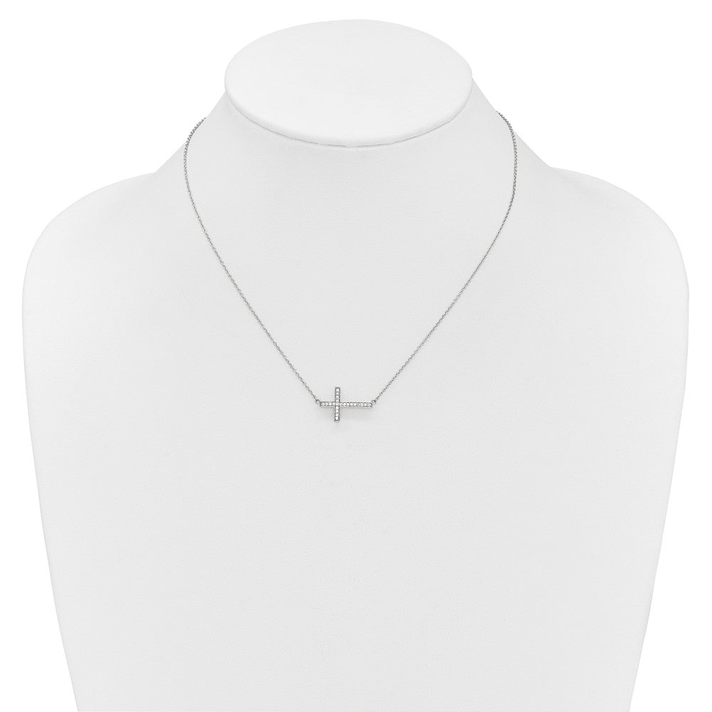 14k White Gold 1/6 carat Diamond Sideways Cross 18 inch Necklace