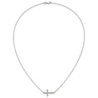 14k White Gold 1/6 carat Diamond Sideways Cross 18 inch Necklace