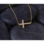 14k Polished 1/6 carat Diamond Sideways Cross 18 inch Necklace