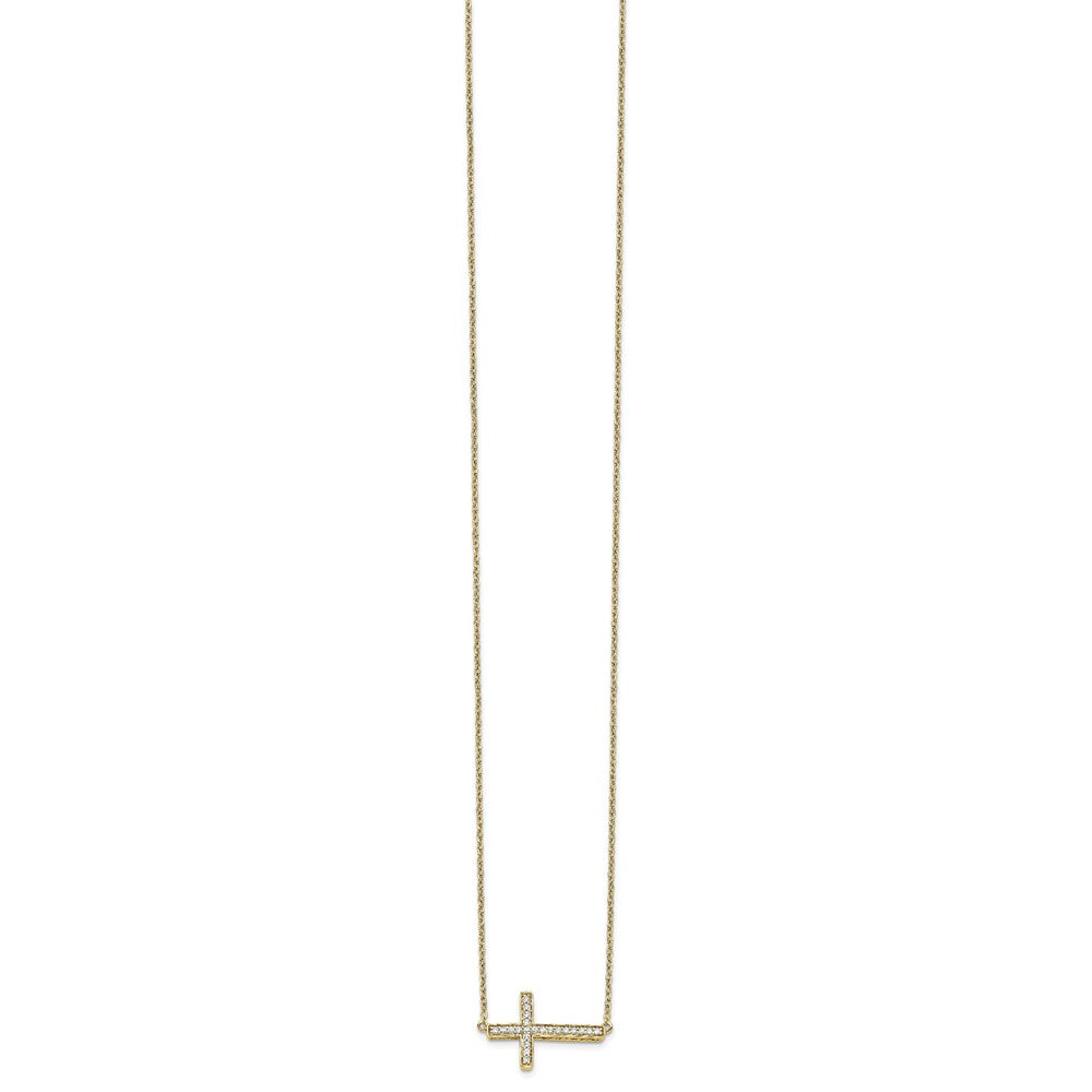 14k Polished 1/6 carat Diamond Sideways Cross 18 inch Necklace